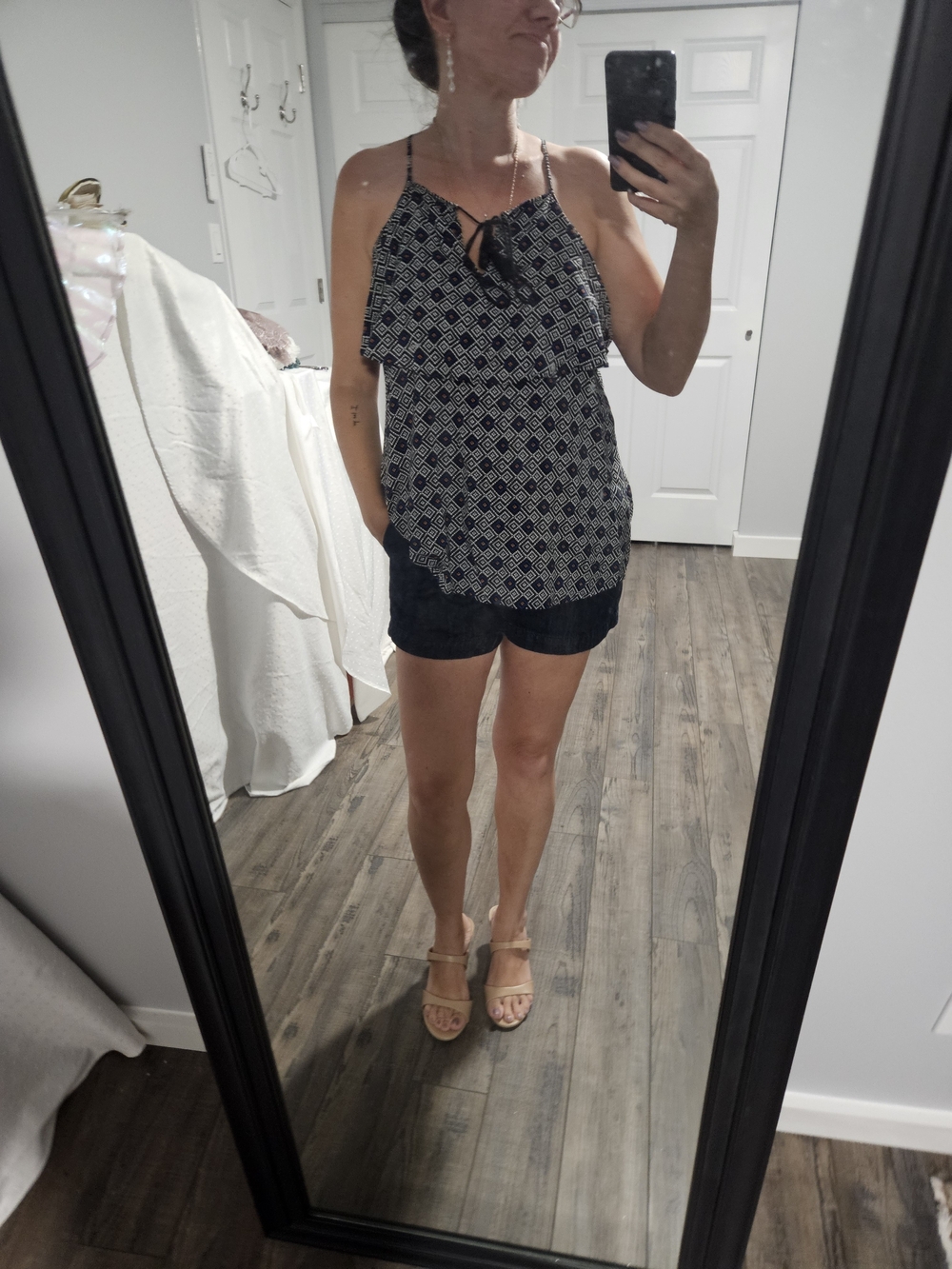 Women’s Navy Geometric Print Spaghetti Strap Top